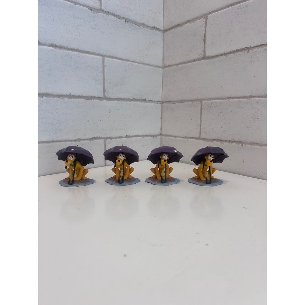 Disney Hallmark Pluto Purple Umbrella Ornament Set of 4 2015 Figurine
